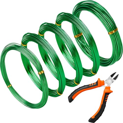 Mudder 5 Roll Aluminum Bonsai Training Wire Tree 160 Feet Total with Bonsai Wire Cutter Anodized Training for Holding Branches Small Trunks(1/1.5/2.0mm,Green) - color: Green, size: 1/1.5/2.0mm