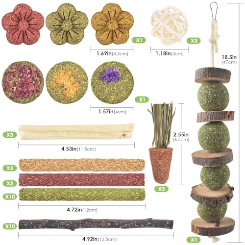 ERKOON 42PCS Rabbit Chew Toys, Natural Timothy Grass Cakes Guinea Pig Toys, Small Animal Teeth Grinding Treats for Bunny Hamster Chinchilla, Safe Dental Care Snacks - size: 42