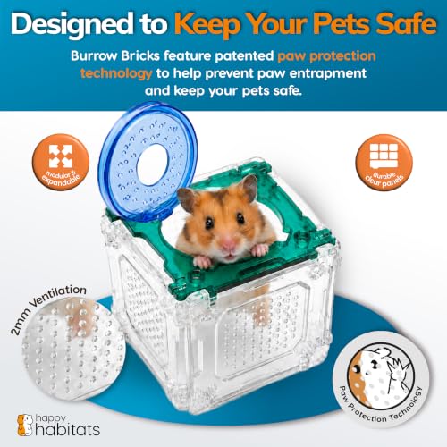 Burrow Bricks Hamster Maze Kit – 52 Piece Pet Hamster Cage | DIY Custom Hamster Tunnels that Also Fit Gerbils & Mice – Hamster Cage Accessories w/Modular Clear Panels, Doors & Connectors