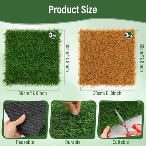 6 PCS Chicken Nesting Pads 12''x12''washable nesting pads for chicken coop | Artificial Grass Box Liners for Laying Eggs Green and Light Brown Chicken Bedding for Nesting Box Pets Garden Indoor Outdoor - size: 6 PCS