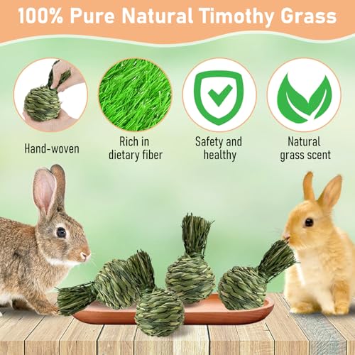 Hamiledyi Rabbit Chew Ball Bunny Timothy Grass Ball Natural Woven Chewing Toys Small Animal Activity Play Balls Chew Toys for Bunny Rabbits Hamster Guinea Pigs Chinchilla Gerbils 4PCS - style: Apple 4 PCS