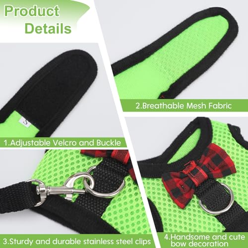 Guinea Pig Harness and Leash，2packs Guinea Pig Clothes Baby Ferret Rats Hamster Soft Mesh Harness Leash for Decoration，Hamster Harness can be Adjusted to Any Size. (Black + Green) - color: Black + green