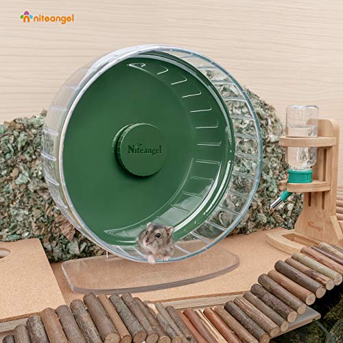 Niteangel Super-Silent Hamster Exercise Wheels: Quiet 10 inch Running Wheel | Can 10.6-13.4" Adjustable Height - No Bend Back Spinner Running for Dwarf Syrian Hamster Gerbils Mice Or Other Small Animal - color: Dark Green, size: Medium