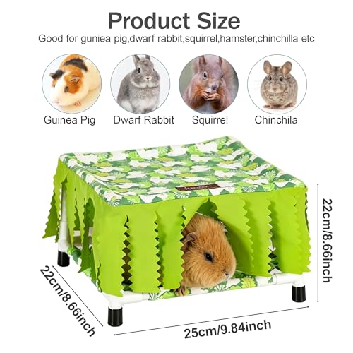 Guinea Pig Hideout 2-Layer Guinea Pig Hammock Bottomless(Green) | guinea pig bed with curtain washable Small Animal Hide Tent Rat Hideaway for Guinea Pig,hamster,Ferret,Chinchilla etc