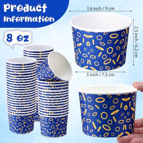 Jingmore 100 Pcs Ice Cream Paper Cups Bulk 8 oz Disposable Dessert Bowls for Hot or Cold Food Snack Treats Gift for Birthday Summer Party Favor Decoration(Blue Gold Ring) - style: Blue Gold Ring