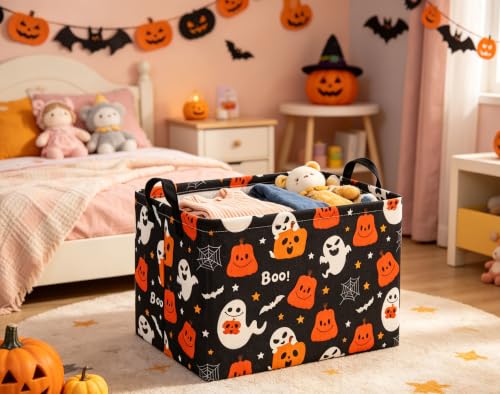 Halloween Basket Cute Baskets for Kids Pumpkin Basket Rectangular Storage Bin Organizer Box Room Decor(Black Pumpkin Ghost) - color: Black Pumpkin Ghost