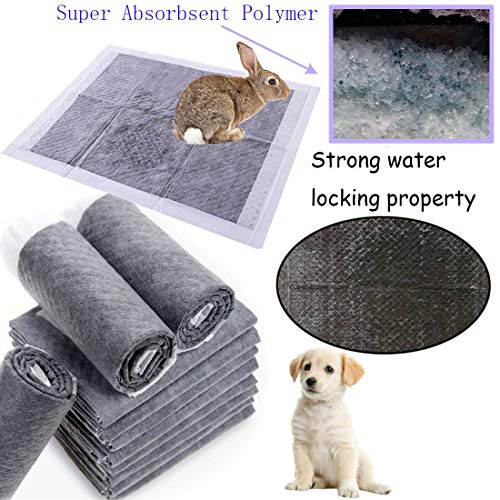 kathson Rabbit Pee Pads Disposable Cage Liners 50PCS All Absorb Black Carbon Odor Control Bunny Training Accessories with Quick-Dry Surface for Puppy Guinea Pig Kitten Hedgehog Small Animals - size: 17.7" x 23.6" / 50PCS