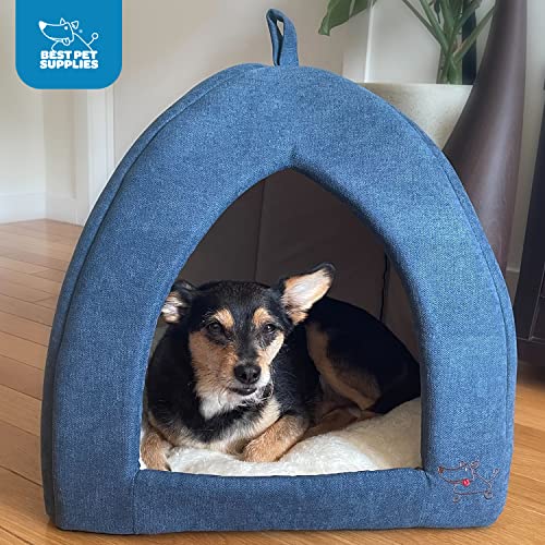 Best Pet Supplies Cat Bed for Indoor Cat, Domed Tent House with Removable Pillow, Covered Cat Cave for Small Dog, Puppies and All Breeds of Cats - Navy, 16 x 16 x H:14" - color: Navy, size: 16" x 16" x H:14"