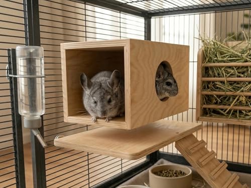 Chinchilla Natural Wood Hanging Tunnel Toys, Small Animals Tunnel Tube, Chinchilla Cage Accessories for Ferret Guinea Pig Rat Hiding and Resting (with Holes) - color: With Holes