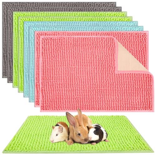 Barydat 8 Pcs Guinea Pig Cage Liner 24x16'' Washable Rabbit Fleece Mat | Reusable Training Bedding Pee Sleeping Pad for Animal Hamster Chinchilla(Gray, Green, Pink, Blue) - color: Gray, Green, Pink, Blue, size: 24x16''