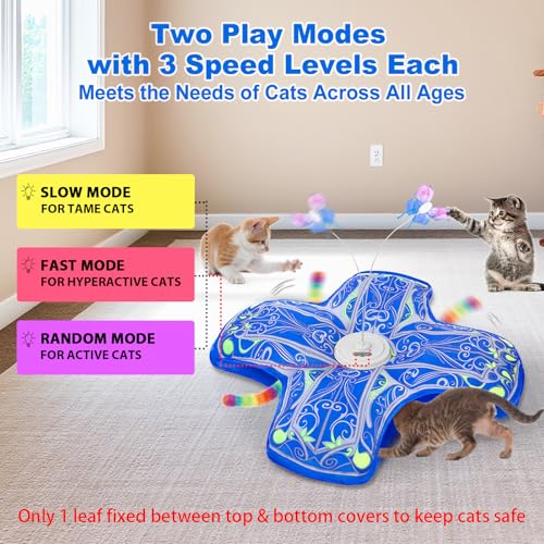 Interactive Cat Toys for Indoor Cats,Automatic Kitten Tunnel Toy | Rechargeable Touch Activated, Hide and Seek Design, Colorful Fluffy Tail & Butterfly, Cat Enrichment Toy for Bored Cats - color: Blue Cover Cloth Toy