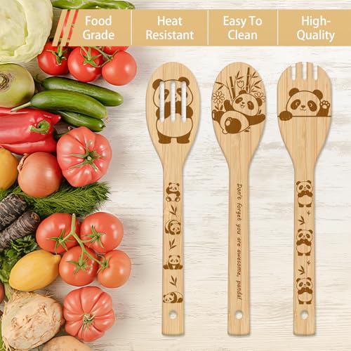 GLOBLELAND 6 Pcs Pandas Wooden Spoons Utensil Set Cute Panda Bamboo Carving Kitchen Cooking Utensils Wooden Engraved Cooking Spatula Sets for Kitchen Fun House Warming Gift - color: Panda