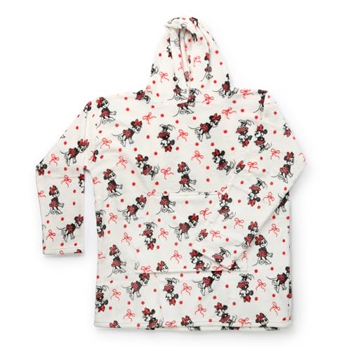 Jay Franco Wearable Throw Blanket – Oversized Plush Hooded Blanket with Pocket, Ultra Soft Cozy Fleece Throw for Lounging, Travel, White - Minnie Mouse, 34x38 - Adult - color: White - Minnie Mouse, size: Adult