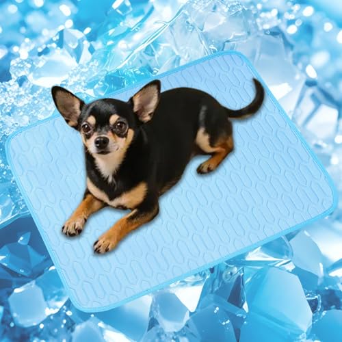 Cooling Mat for Dogs, No-Gel Ice Silk Pet Pad(Blue,L) | Washable Anti-Slip Pet Cooling Mat for Dogs and Cats, Crates and Car Seats - color: Blue, size: 28"x22"