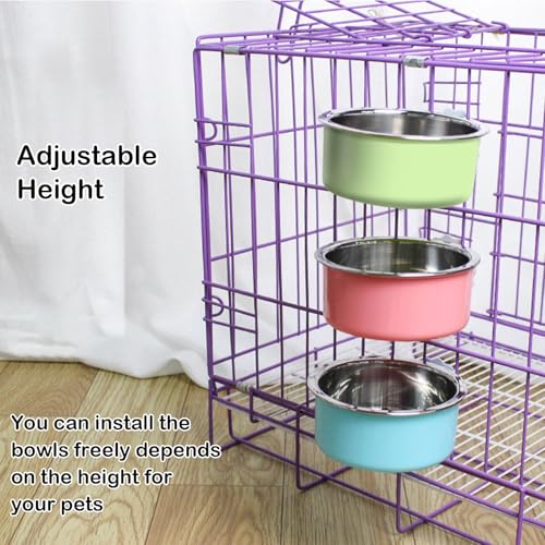 Stainless Steel Removable Pet Food Bowl, 2 Pcs Crate Dog Bowls | Anti-overturn Hanging Food Water Feeder Easy Install and Clean Pet Kennel Cage Bowl for Small Dog Cat Rabbit Guinea Pigs Bird - color: Blue&Green