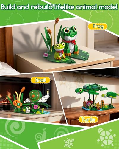 3-in-1 Frog, Turtle & Snail Family Building Set, Creative Animal Toy | Build & Rebuild 3 Cute Animal Designs From One Building Set, Birthday Gift for Girls and Boys Ages 6+, 884 Pieces