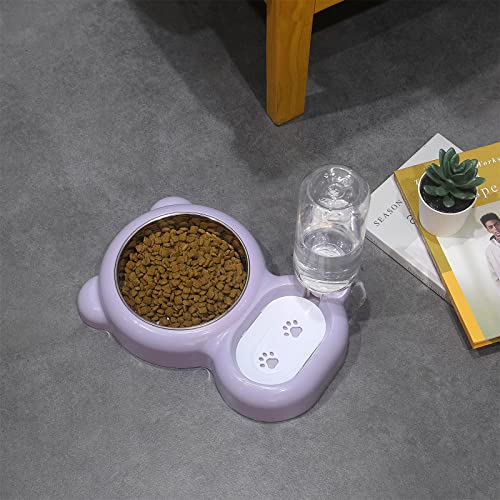 Dog Bowls, Cat Food and Water Bowl Set with Water Dispenser and Stainless Steel Bowl for Cats and Small Dogs - Purple - color: Purple