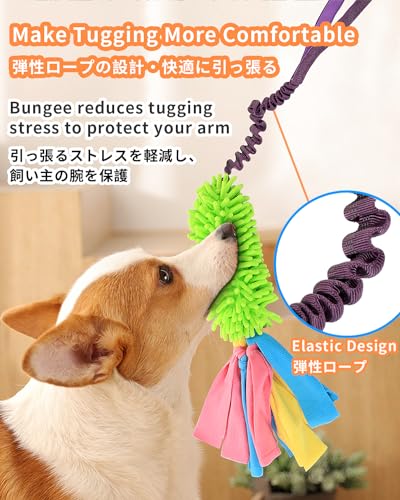SCHITEC Dog Tug Toy, Bungee Tug of War Rope Toys with Squeaky Sound for Small Medium Large Dogs, Puppy Training Pull Toy for Exercise & Interactive Play Games - style: Chenille+Short Handle