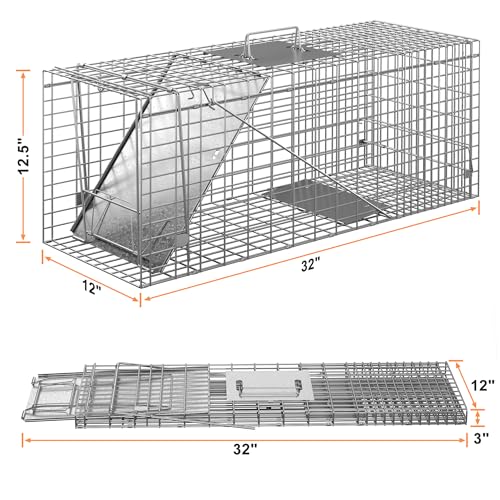 32 Inch Live Animal Cage Trap, One-Door Collapsible Catch and Release Humane Rodent Cage for Rabbits, Raccoon, Stray Cat, Squirrel, Mole, Gopher, Opossum, Skunk, Groundhog, Armadillos - style: 32" X 12" X 12.5" w/Iron Door