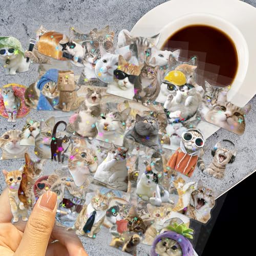 96PCS Holographic Cat Stickers, 8 Sheets Transparent Fun Meme Cat Stickers for Water Bottles Laptop Scrapbook, Cute Kitten Decals for Adults Kids Teens - style: Modern