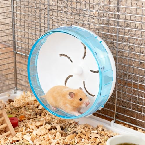 WishLotus Silent Running Wheel - Small Pet Exercise Toy and Cage Accessory for Hamster, Golden Silk Shih Tzu, Bear (Blue,18cm) - color: blue,18cm