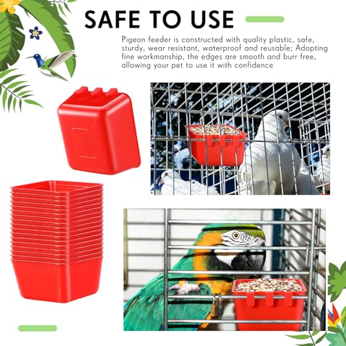 50 Pcs Cage Cups Chicken Feeder Cups 16 oz Hanging Bird Food Water Bowl Bunny Cage Feeding Dish for Pet Parrot Rooster Parakeet Poultry Pigeon(Red) - color: Red