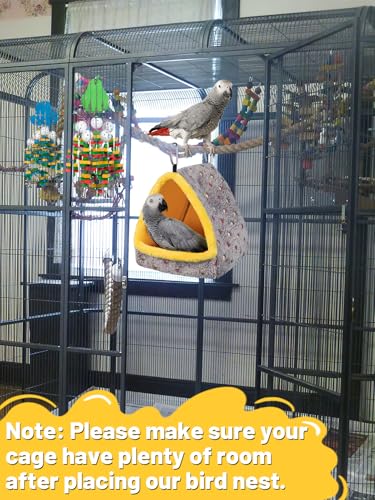 MEWTOGO Large Winter Warm Bird Nest House with Support Board for Cage | Comfortable Bird Bed with Mat, Hanging Hammock Hut Gift, for Macaws African Grey Amazon Parrots, 9"D x 9"W x 10.4"H - size: Large