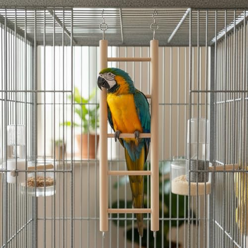 3 PCS Bird Cage Ladder, Parakeet Ladders Bird Ladder for Cage Wooden Hanging Parrot Wood Step Climbing Small Wooden Ladders for Birds Parakeets Parrots Cockatoo Lovebirds (3 Step, 5 Steps, & 7 Steps)