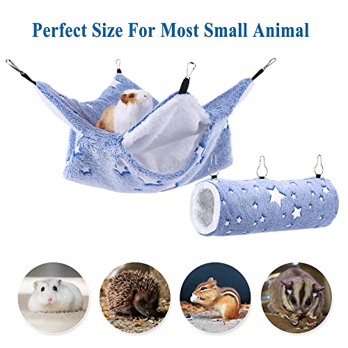 Noctilucent Luminous Guinea Pig Rat Hammock Bunkbed Hanging Tunnel Hideout | Hanging Soft Bed Mat for Ferret Hedgehog Squirrel Hideout Cage Accessories (Tunnel and Bunkbed Hammock) - color: Blue