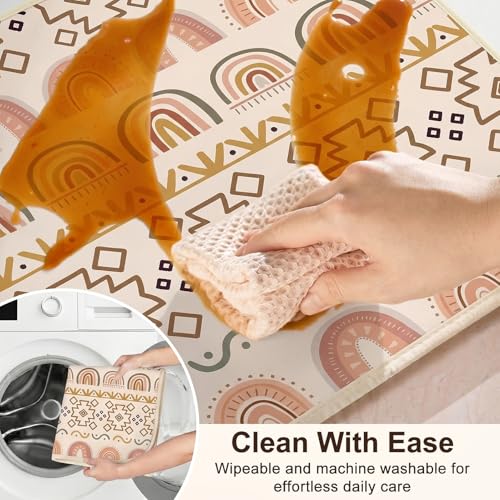 Basumee Splat Mat for Under High Chair, Waterproof & Mess-Proof Floor Mat | 46"×42" Baby Splash Mat, Non Slip Bottom, 4-Layer Fabric, Food & Liquid Catcher, Machine Wash for Boy Girl, Meals, BLW, Craft - color: Brown Geometry, size: 46x42 Inches