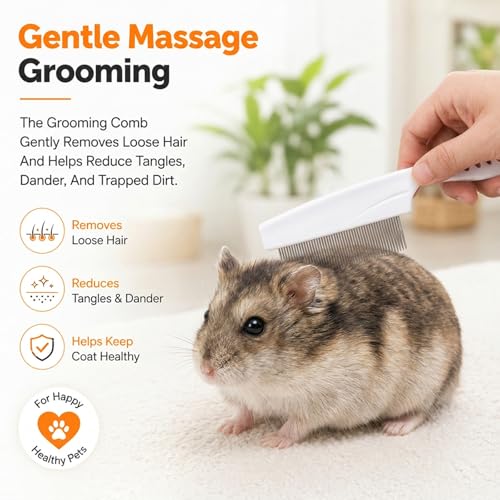2Pcs Flea Combs, Fine Tooth Rabbit Brush, Stainless Steel Rounded Teeth Bunny Brush for Grooming, Guinea Pigs, Cats, Dogs, Chinchillas, Ferrets and Rabbits