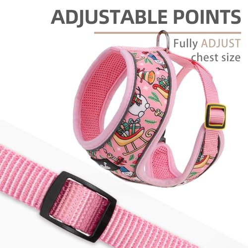PUPTECK Soft Mesh Christmas Dog Harness and Leash Set Pet Puppy Cat Comfort Padded Vest No Pull Harnesses, Bright Pink, S - color: Pink (Snowmen), size: S (NECK: 12", CHEST: 14"-18")