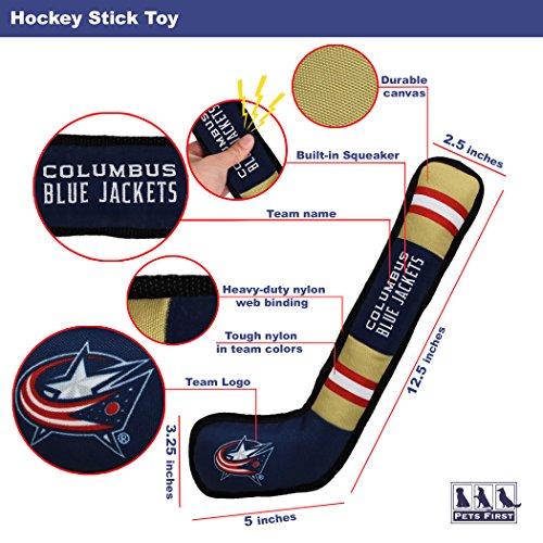 Pets First NHL Columbus Blue Jackets Stick Toy for Dogs & Cats. Play Hockey with Your Pet with This Licensed Dog Tough Toy Reward! , 16 inches long - color: Columbus Blue Jackets, style: NHL Dog Tug Toy