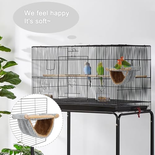 BWOGUE Bird Nest Bed Hanging Hammock, Parakeet Bed for Cage, Cockatiel Bed | Warm Fleece Snuggle Hut, Double-Layer Comfort, Wooden Perch Setup, Washable Hammock - color: Light Gray, size: Medium (9"x7.2")