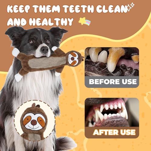 Squeaky Dog Toys for Small & Medium Breeds, Soft No Stuffing Interactive Puppy Teething Chewing Toy with Crinkle Paper, Best Birthday, Christmas, Halloween, Easter Gift, Flat Sloth - color: Sloth