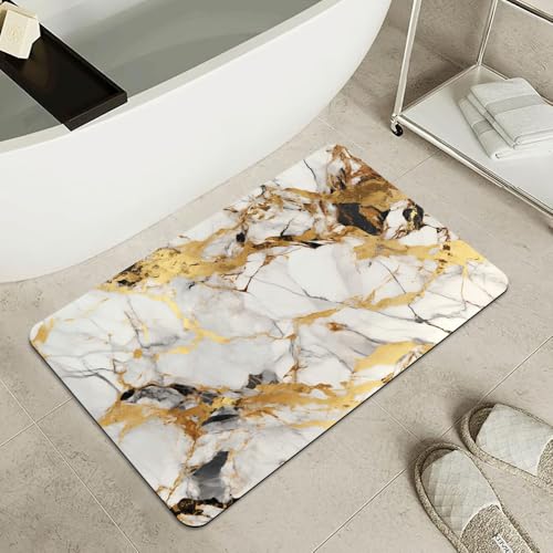 Bath Mat-Bathroom Rug，Abstract Marble Gold-Absorbent Non Slip Quick Dry Stain Resistant Easy to Clean Care Shower Rug for Bathtub Shower Room 17×27.5Inch (43 * 70cm) - color: Abstract Marble Gold-, size: 17 x 27.5 inches