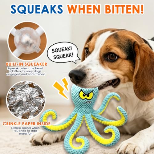 Interactive Octopus Dog Toy, Plush Dog Toy with Crinkle Paper & Squeaker, Tug of War Dog Toy for Small Medium Large Dogs, Soft Dog Chew Toy for Indoor Play, Puppy Training (J-Octopus-Green+Red) - color: J-Octopus-Green+Red