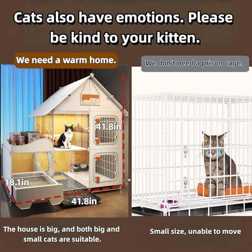 Indoor Cat Cage with Litter Box,Complimentary Cat Bed, Bowl,Teaser Wand，Cat House Large cat Villa Playpen Outdoor, Large Cat Enclosure, Small Animal Dog Kennel (41.8" Lx18.1 Wx41.8 H) - size: 41.8"L x 18.1"W x 41.8"H