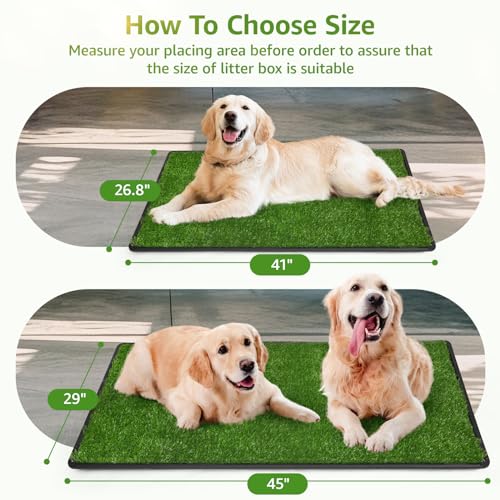 LOOBANI Dog Grass Pad with Tray - 41x26.8in for Potty Training | 2 Replacement Fake Grass Pads, Easy to Clean, Dog Litter Box, Balcony/Apartment/Indoor/Outdoor Use - size: Tray Potty 41*26.8inch