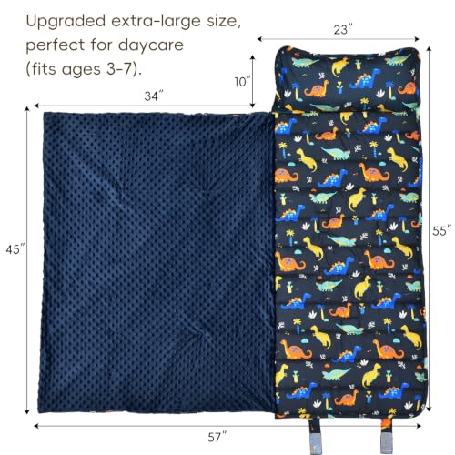 david's kids Toddler Nap Mat with Removable Pillow and Minky Fleece Blanket, 55"x23",Ultra Soft Slumber Bags for Boys, Perfect for Preschool, Daycare, Kids Sleeping Bags with Rollup Design, Dinosaur - color: Dinosaur