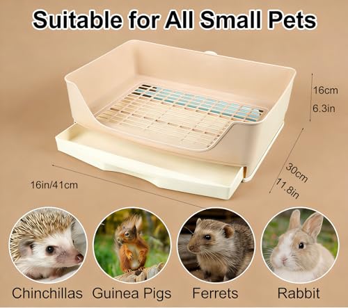 Large Rabbit Litter Box,Corner Potty Trainer with Drawer for Small Animals, Easy Clean Bedding Toilet for Adult Bunny, Guinea Pig, Ferret, Hamster (Brown) - color: Brown