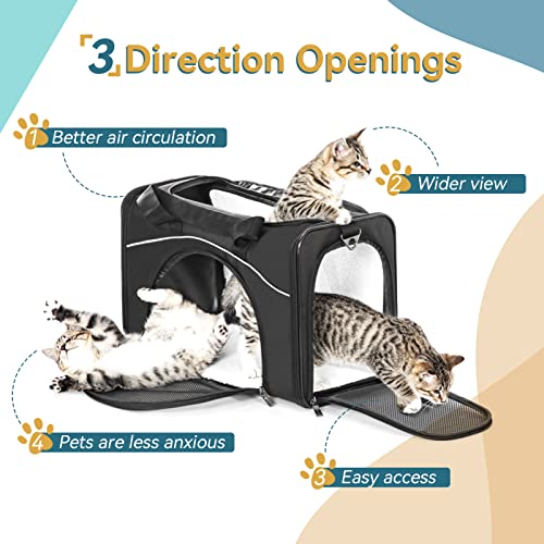 Petsfit Two-Way Placement Pet Carrier Airline Approved, Cat Carriers for Kittens, Puppies,Rabbit,Hamsters, Washable,Black - color: Black, size: 19"L x 9.5"W x 12.0"H