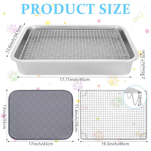 Guinea Pig Box with Stainless Steel Grid and Washable Pad Small Animal Toilet Training Accessories for Dwarf Rabbit Ferret Chinchilla, Easy Clean Less Stink 17"*13"*2.5"