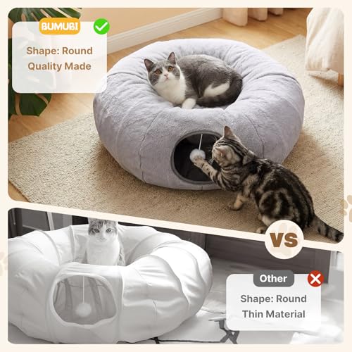 Cat Tunnel Bed for Indoor Cats, 31.5in Round Cat Tunnel for Small Cats | Cat Donut Tunnel with Washable Plush Mat, Collapsible Tunnel Hideplace for Kittens, Squirrels Grey - color: Grey, size: Medium