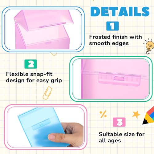 Clabby 4 Pcs Clear Plastic Crayon Boxes Hold 24 Count, Crystal | Organizer Box, Case, Colorful, Portable Storage Holder with Snap Lid, for Boys Girls Kids School Classroom Home Art Supply - color: Pink, Blue, Green, Clear