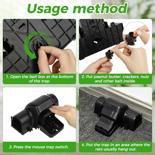 2PCS Reusable Rat & Chipmunk Mouse Traps, Snap Rat Traps for Humane Capture | Auto Clicking Mechanism, Safe Set Up Operation, Waterproof ABS