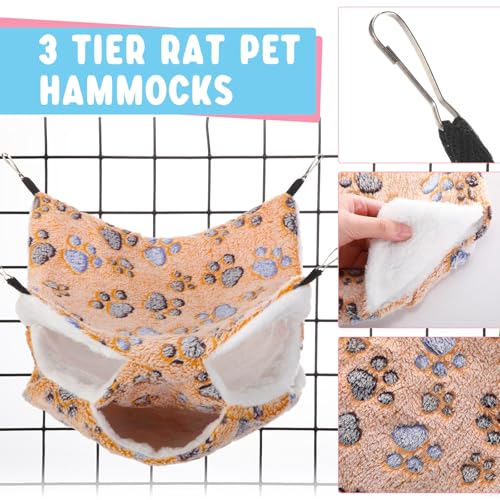 Abbylike 9 Pieces Rat Hammock 3 Tier Guinea Pig Ferret Hammocks Small Pet Hanging Tunnel Glider Toy Guinea Pig Ferret Hideout Bed Cage Accessories for Hamster(Light Brown, White, Black,Paw) - color: Light Brown, White, Black