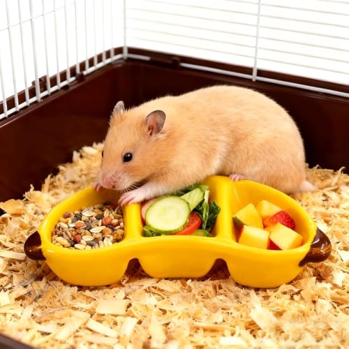 Hamster Food Bowl Ceramic, Cute Apple Pear Banana Shape Small Pet Feeding Dish, Easy to Clean Anti Flipping Guinea Pig Hamsters Food and Water Bowl, Small Animal Bowls for Dwarf, Parrots (Banana) - color: Banana