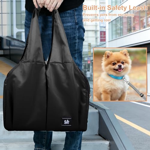 Small Dog Purse Carrier for Puppy Cats Yorkie Chihuahua,Up to 15lbs | Soft-Sided Pet Tote Bag with 4 Large Pockets, Lightweight, Foldable, for Travel Outings Vet (15.4"L×7.9"W×11.8"H, Black) - color: Black