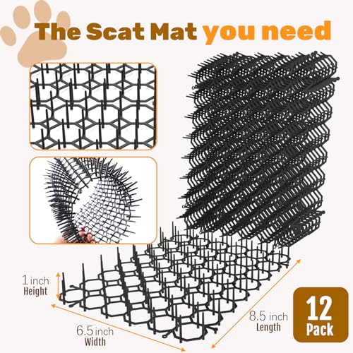 8.5 X 6.5 Inch Scat Mat for Cats with 6 Garden Staples & 6 Ties, 12 Pack Cat Deterrent Mat for Garden Fence & Animal Barrier - size: 12 Pack